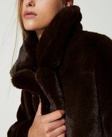 Cappotto Doppiopetto In Faux Fur Donna Marrone Twinset Milano