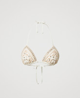 Embroidered Triangle Bikini Top Woman Beige TWINSET Milano