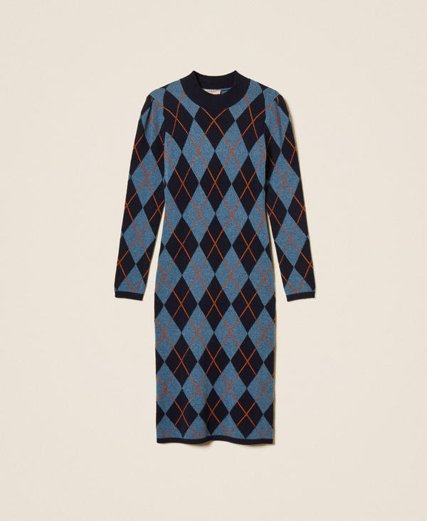 Diamond jacquard long knit dress
