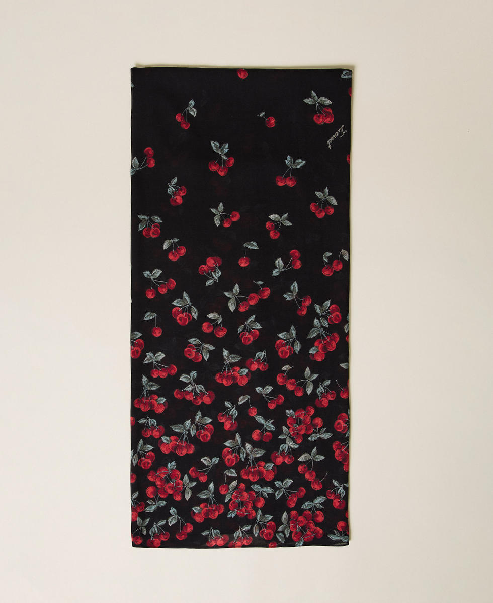 Cherry print stole Black/Red Cherries Degrad&egrave; Woman 261TO5520_13502_01