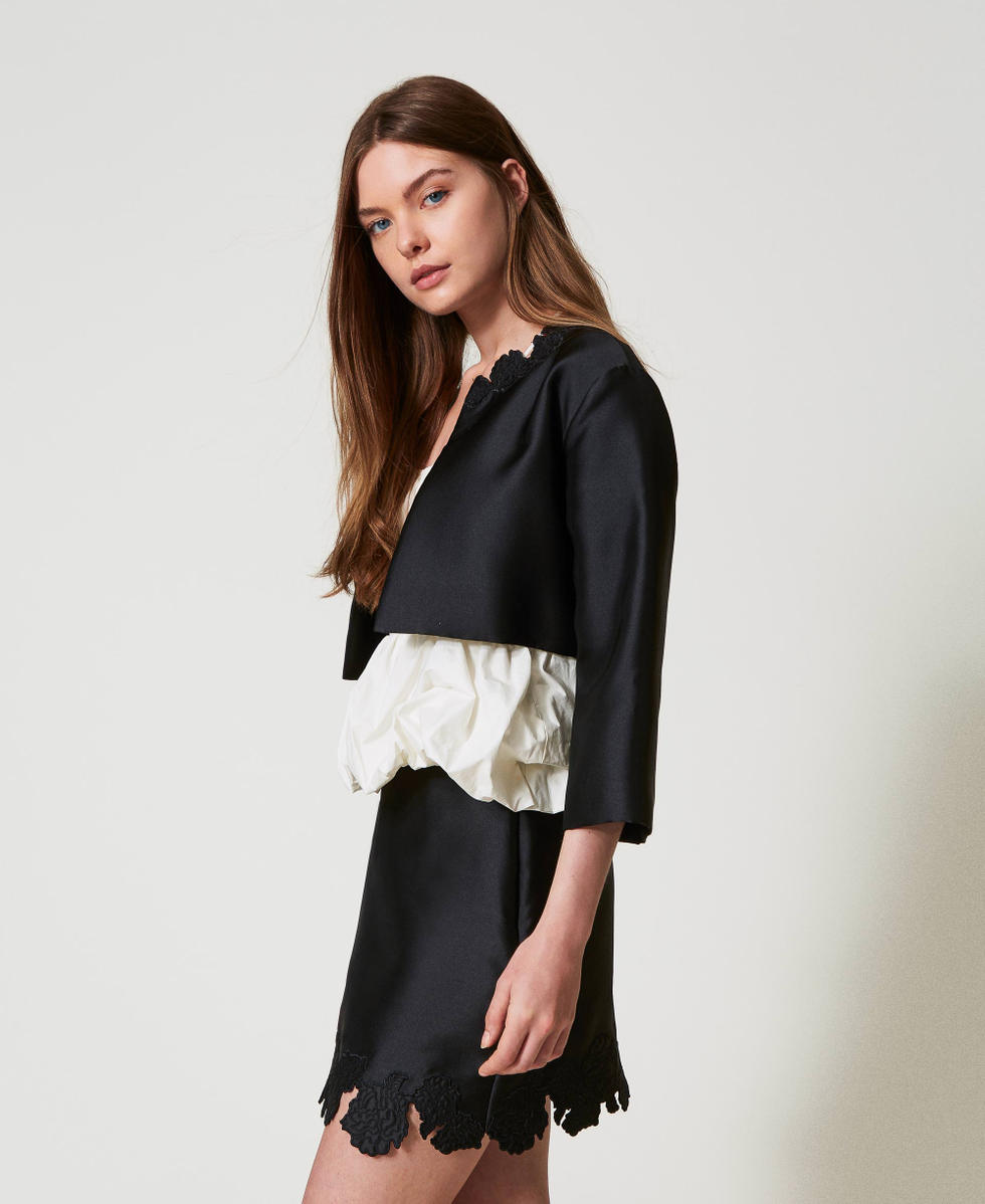 Twill jacket with broderie anglaise Black Woman 251AP2261_00006_01