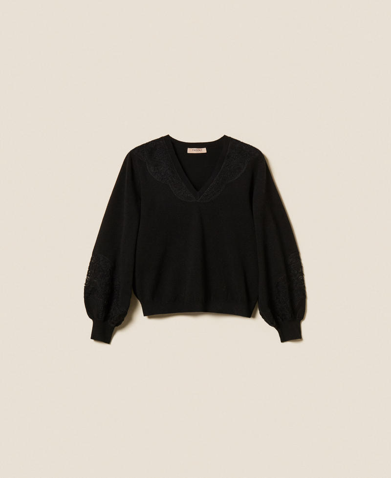 Jumper with embroidered inlays Black Woman 252TT3440_00006_S0