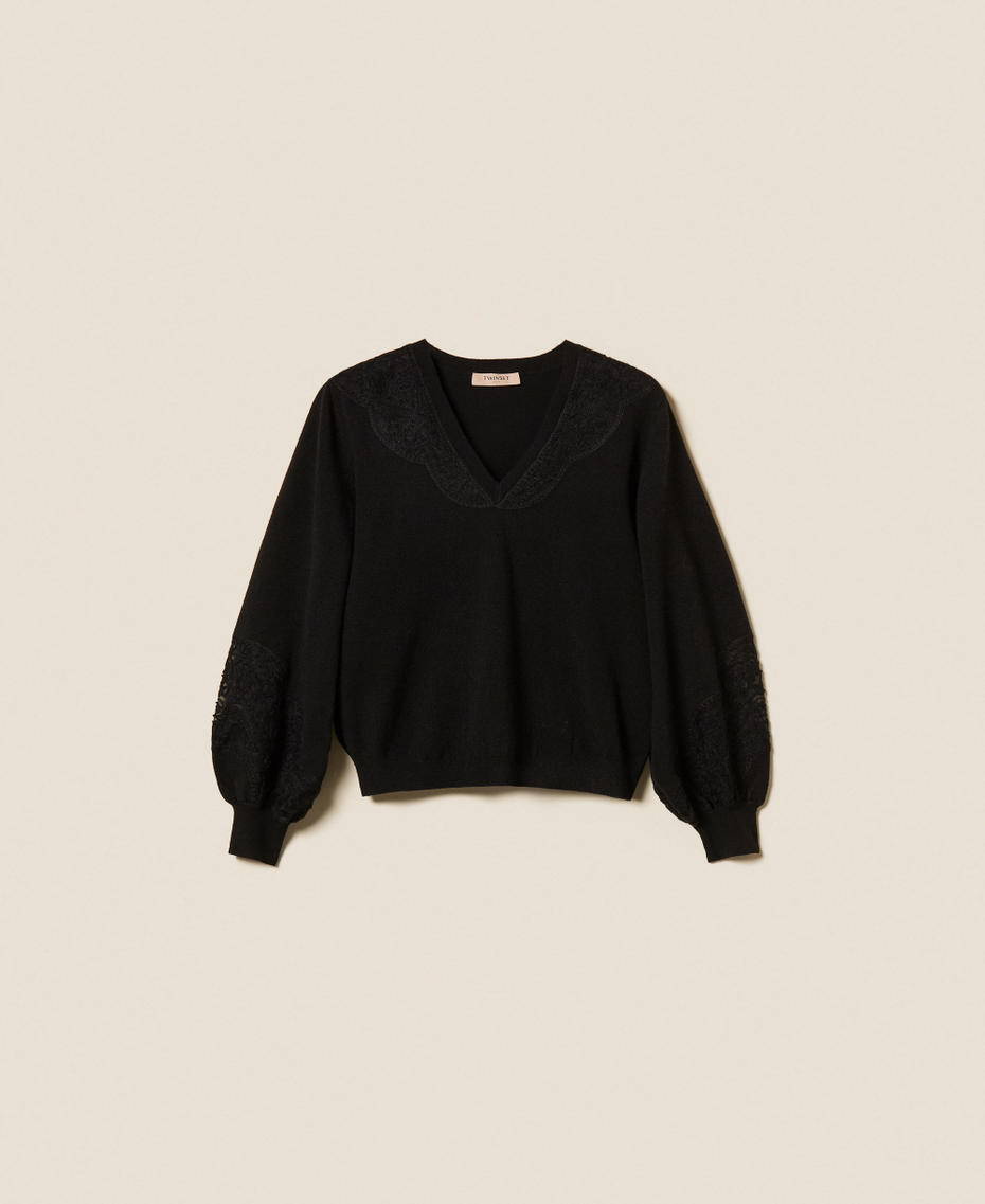 Jumper with embroidered inlays Black Woman 252TT3440_00006_S0