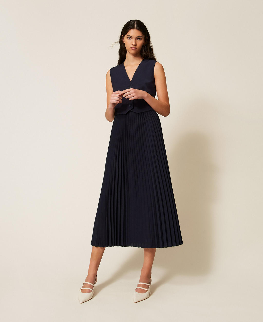 Robe longue effet gilet avec plissé