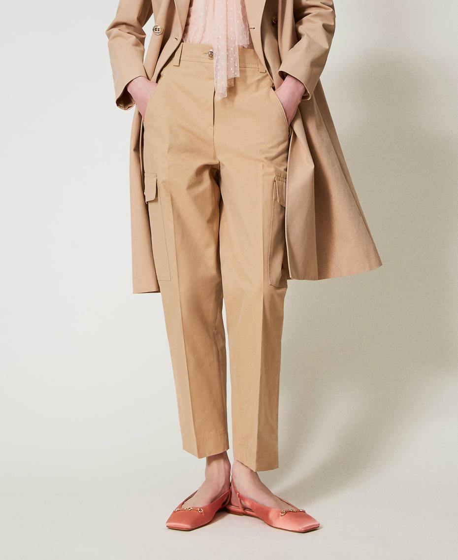 Cotton blend gabardine cargo trousers Rope Beige Woman 251TP2212_12145_05