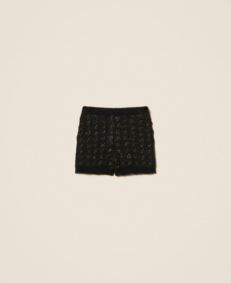 Shorts aus Jacquard-Strick mit Hahnentrittmuster Schwarz / Schwarz-Gold Frau 262TP3362_13926_S0