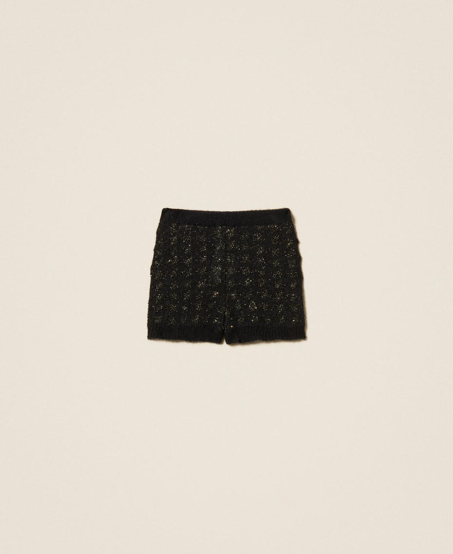 Shorts aus Jacquard-Strick mit Hahnentrittmuster Schwarz / Schwarz-Gold Frau 262TP3362_13926_S0