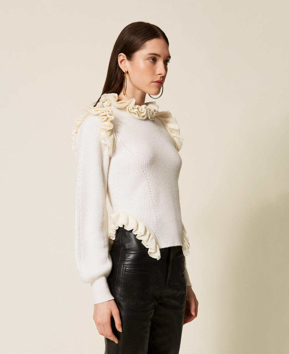 Maglia fitted in misto lana con volant