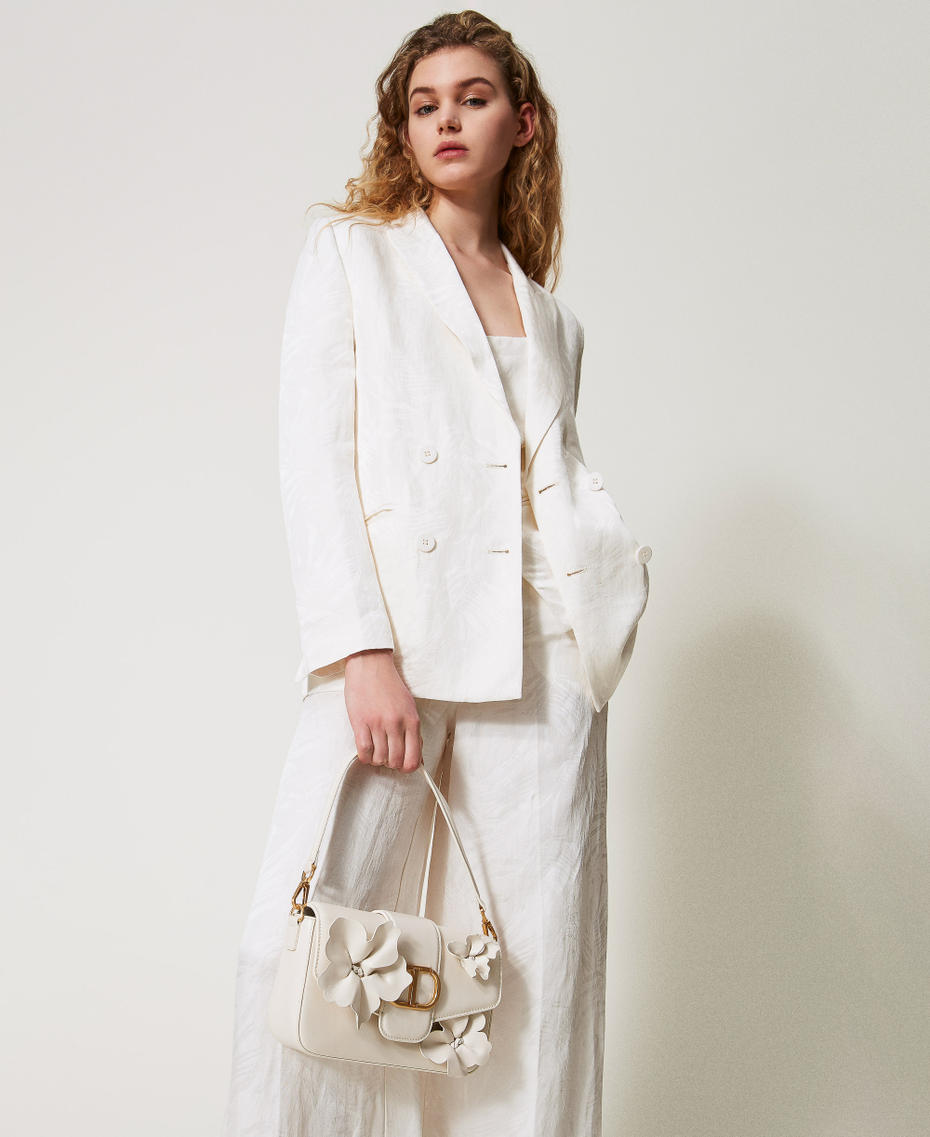 Borsa a tracolla ‘Amie’ in pelle con fiori Bianco Neve Donna 251TD8220_00282_0T