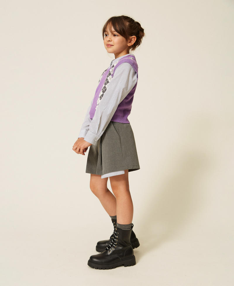 Short en flanelle avec plis Gris Moyen Chin&eacute; Fille 262GJ2180_12838_03