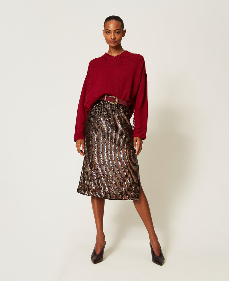 Sequin midi skirt Brown Sequin Stripes Woman 262TT2142_14171_01
