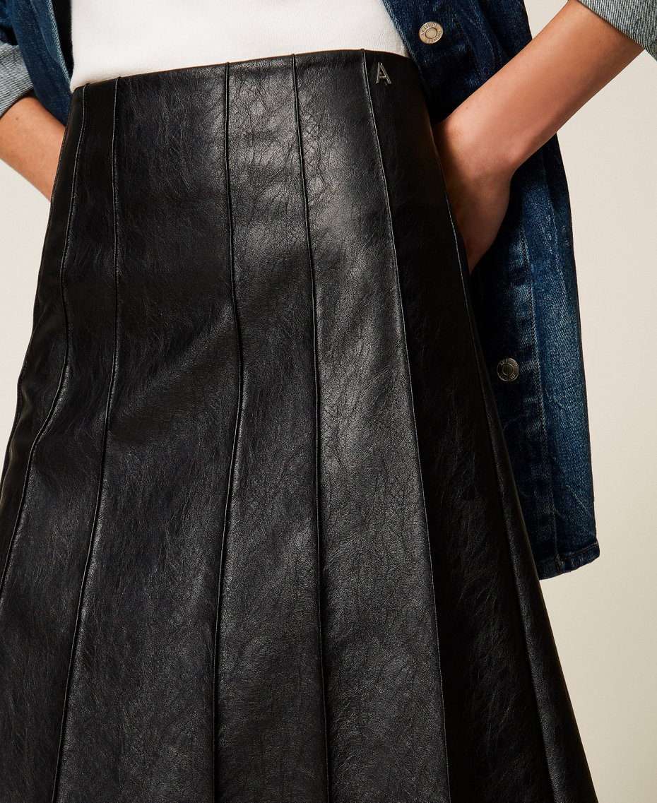 Faux leather midi skirt Black Woman 252AP2066_00006_03