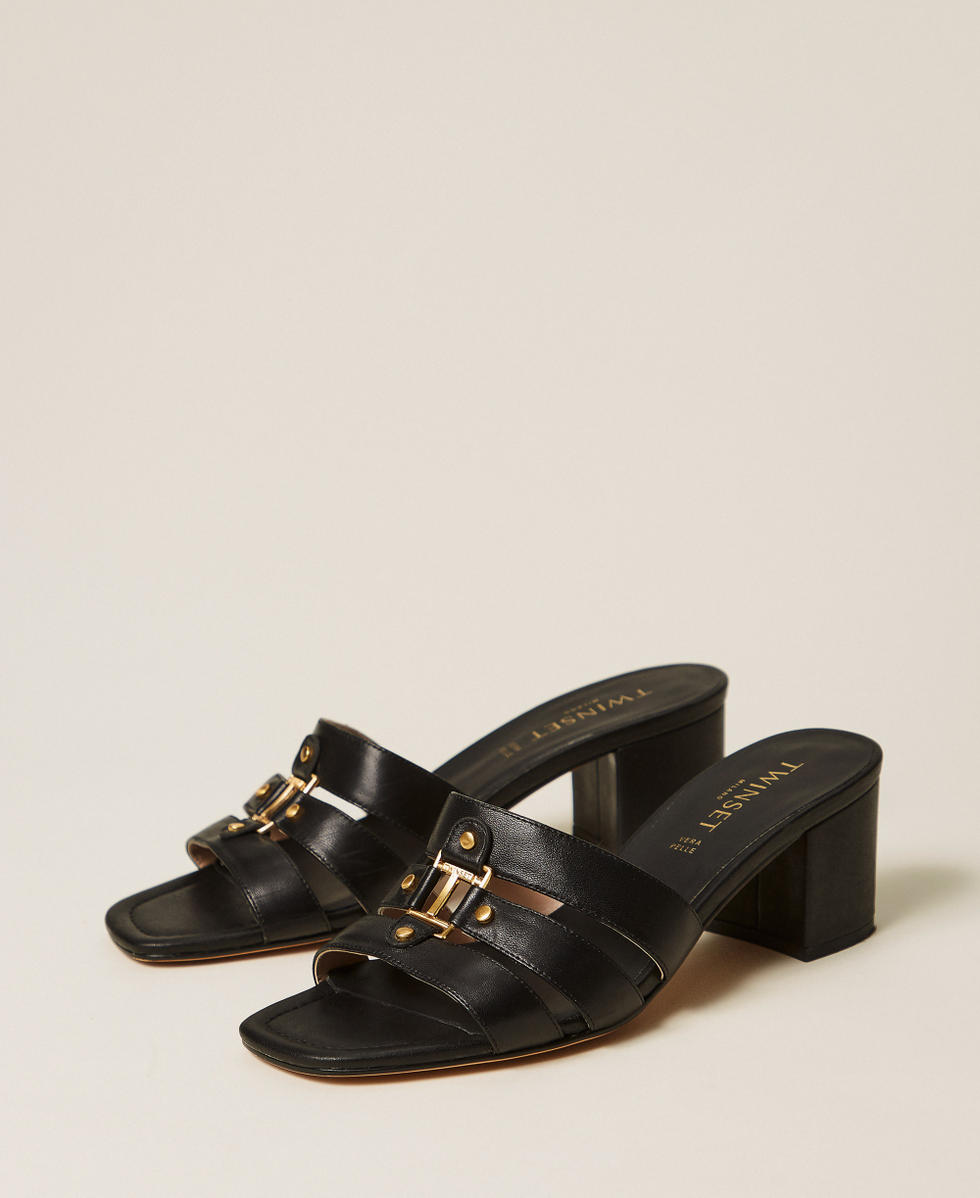 Leather mules with logo Black Woman 261TCP03A_00006_02