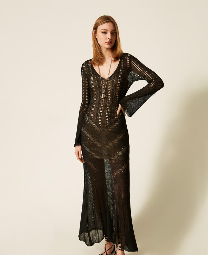 Langes Strickkleid mit Lurex Lurex Schwarz Frau 261TT3134_13597_01