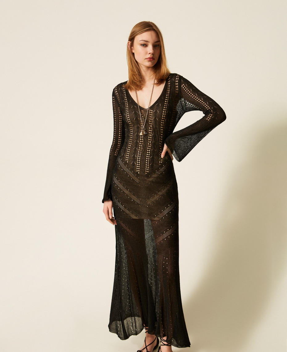 Langes Strickkleid mit Lurex Lurex Schwarz Frau 261TT3134_13597_01