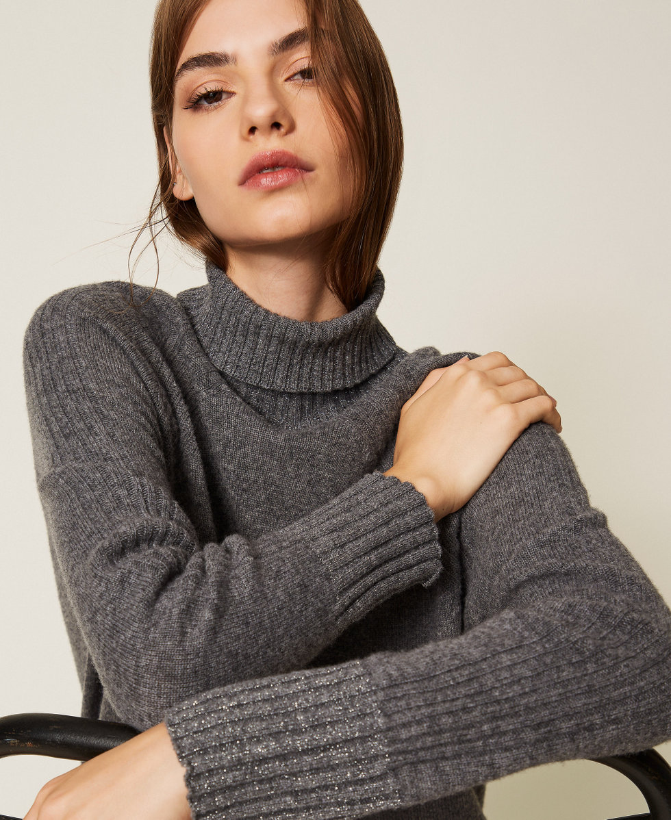 Cashmere blend turtleneck jumper with lurex Woman, Grey TWINSET