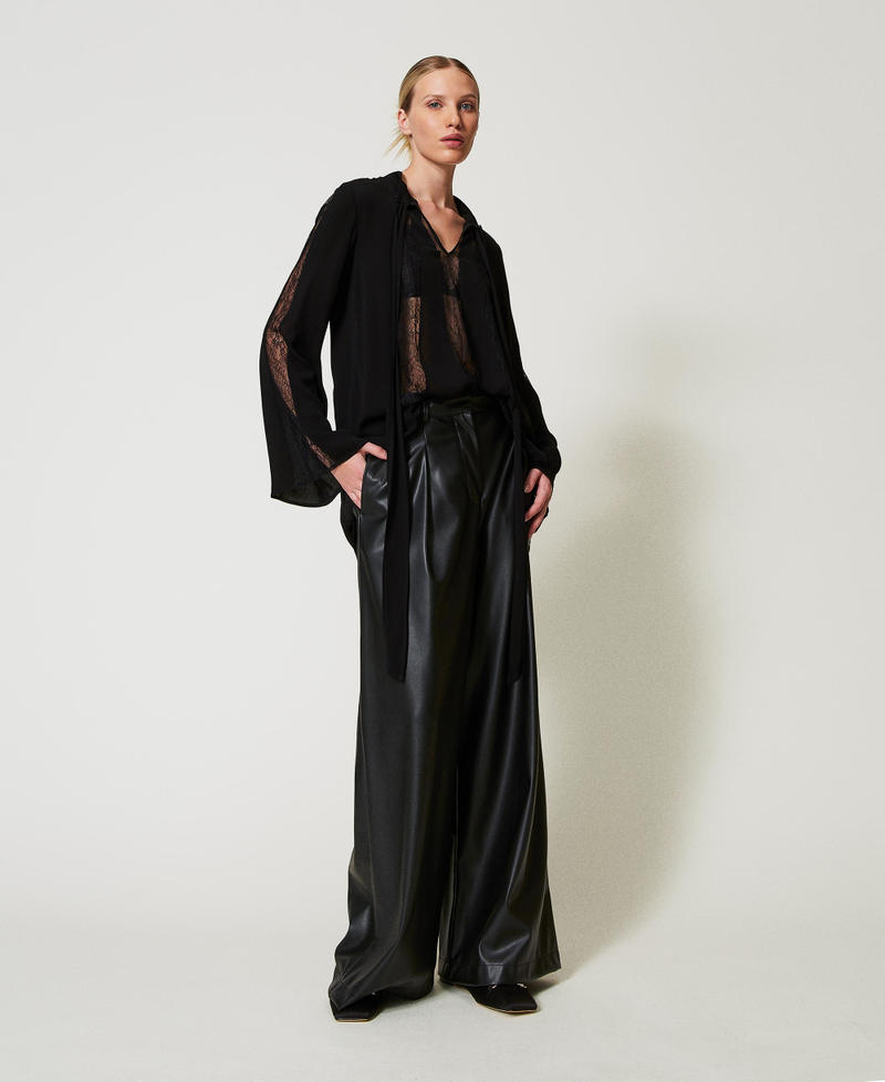 Crêpe tunic with lace Black Woman 251TP2414_00006_0T