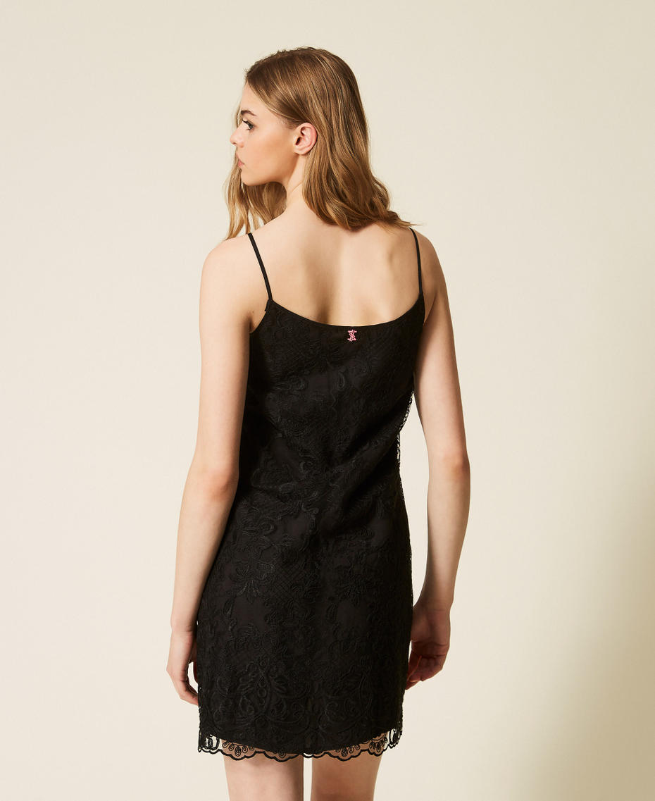 MYFO jacquard short dress with lace and embroidery Black Woman 261AQ2043_00006_03