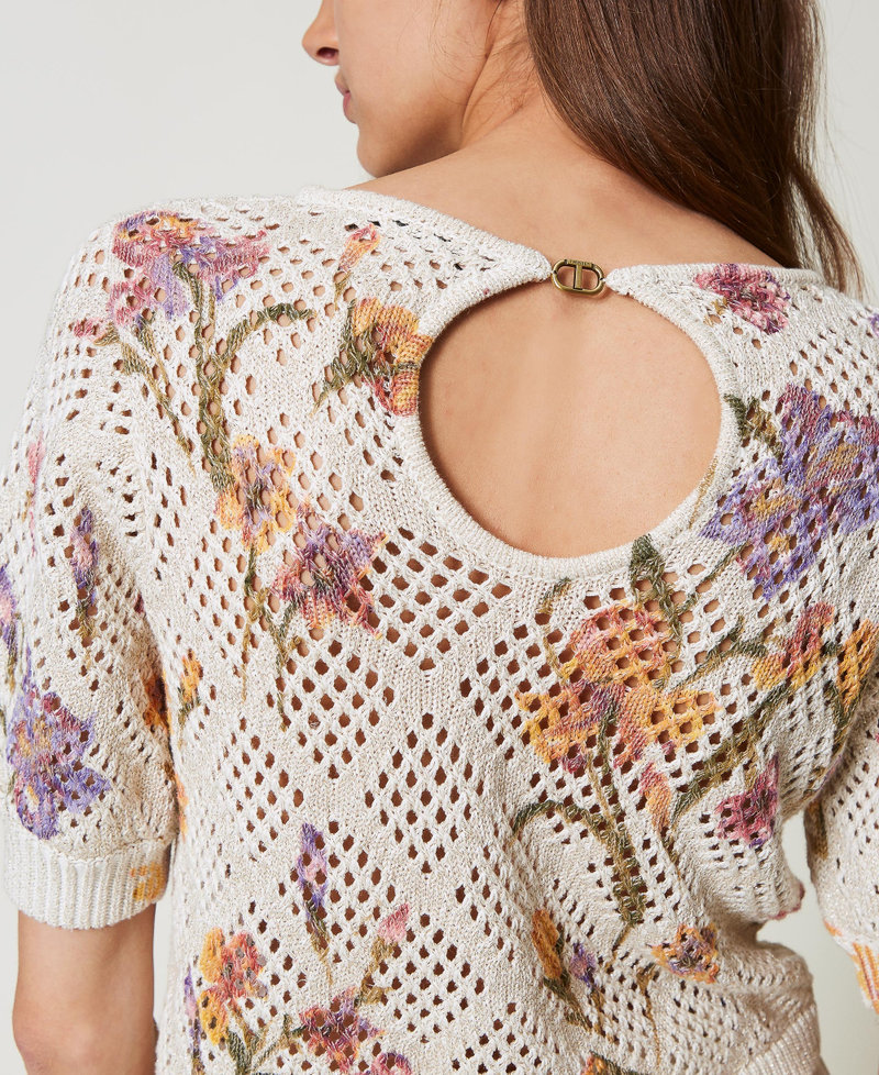 Netzpullover mit Blumenprint Print Iris Multicolor / Perlmutt Frau 251TP3630_12329_04
