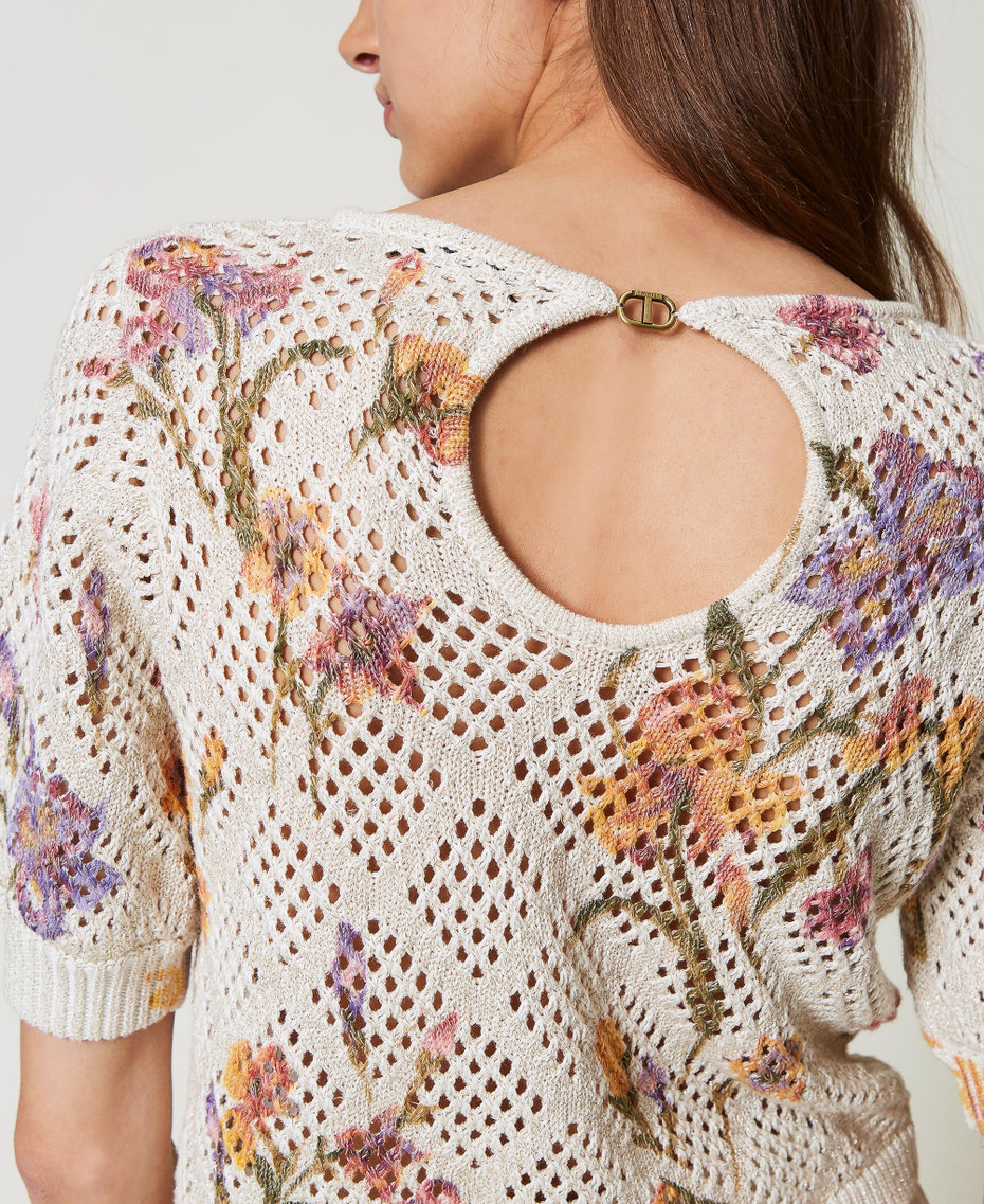Netzpullover mit Blumenprint Print Iris Multicolor / Perlmutt Frau 251TP3630_12329_04