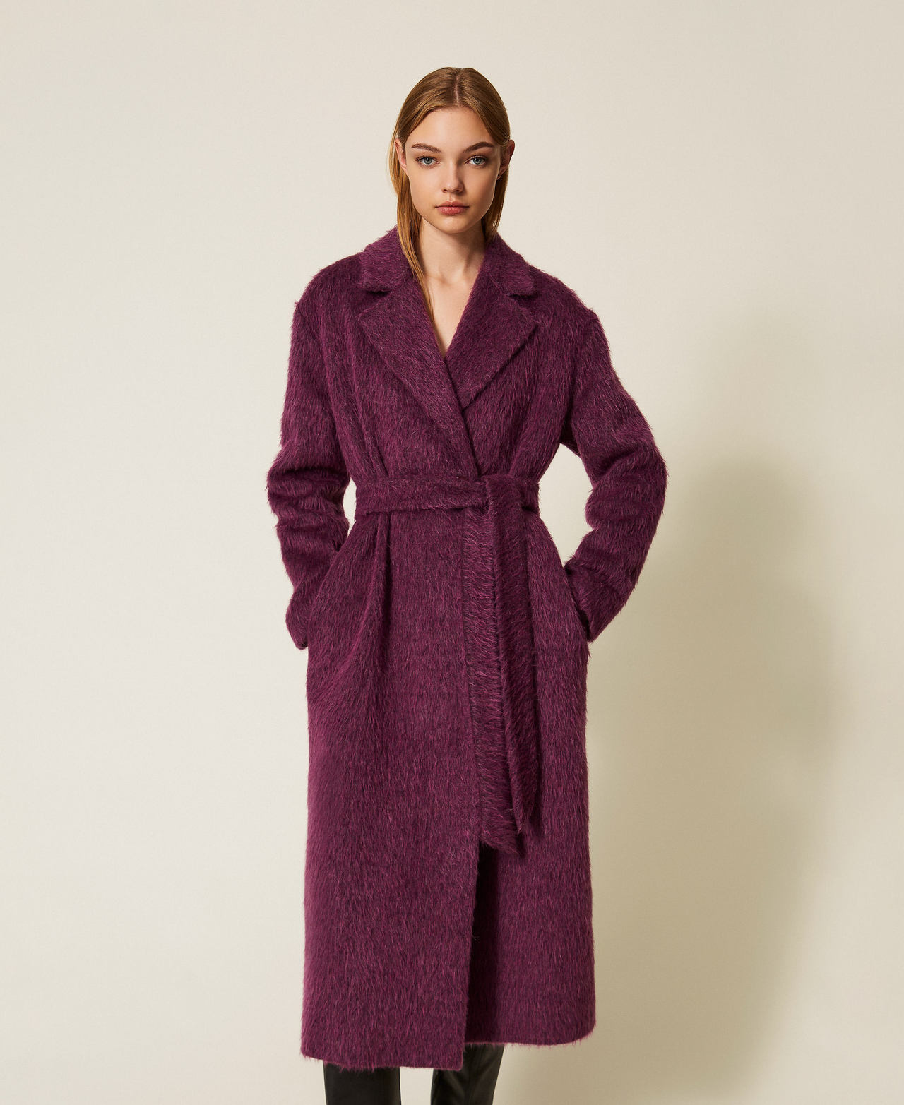 Double-breasted wool blend coat Purple Eden Woman 252TT2221_12635_02