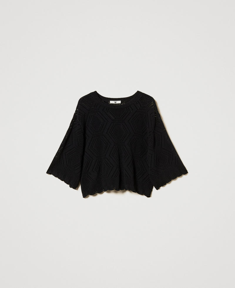 Rundhalspullover mit Durchbruchmuster Schwarz Frau 251LL3SAA_00006_S0