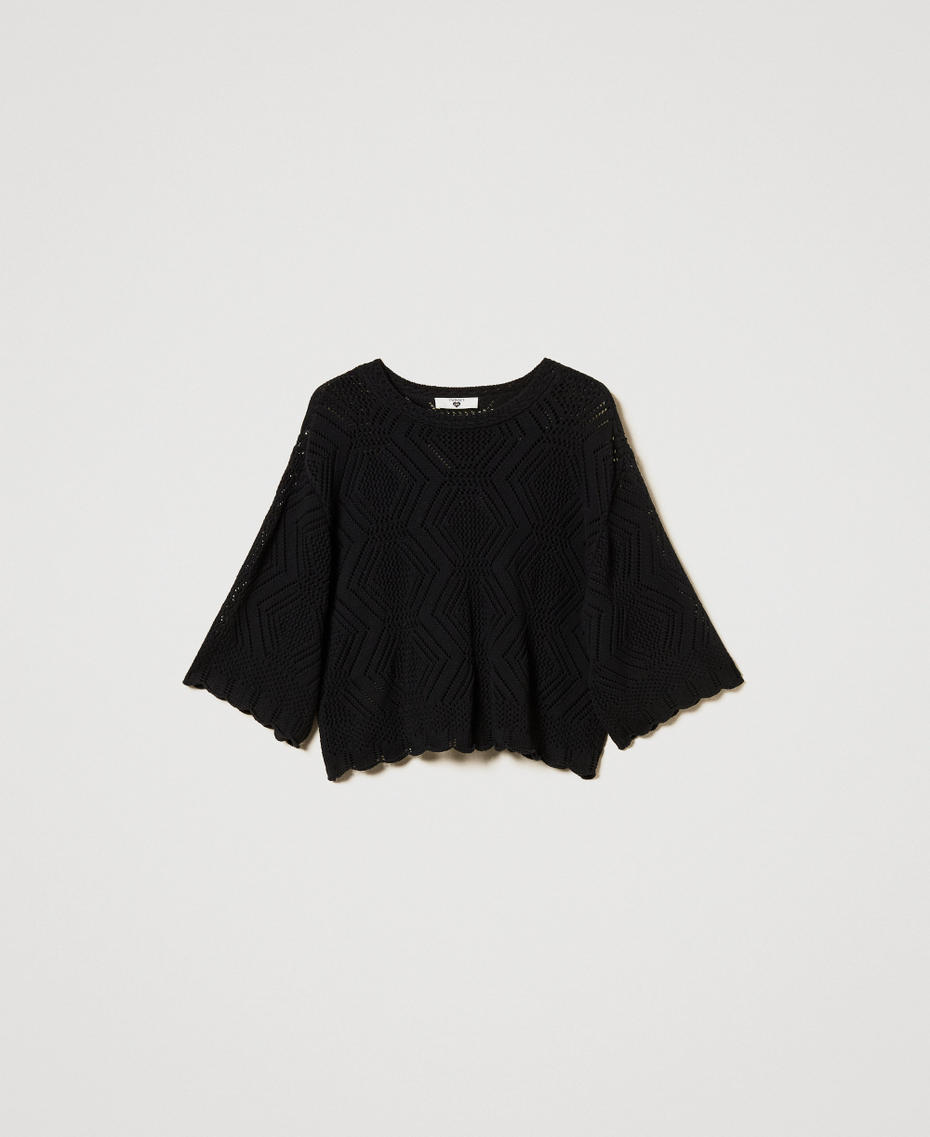 Rundhalspullover mit Durchbruchmuster Schwarz Frau 251LL3SAA_00006_S0