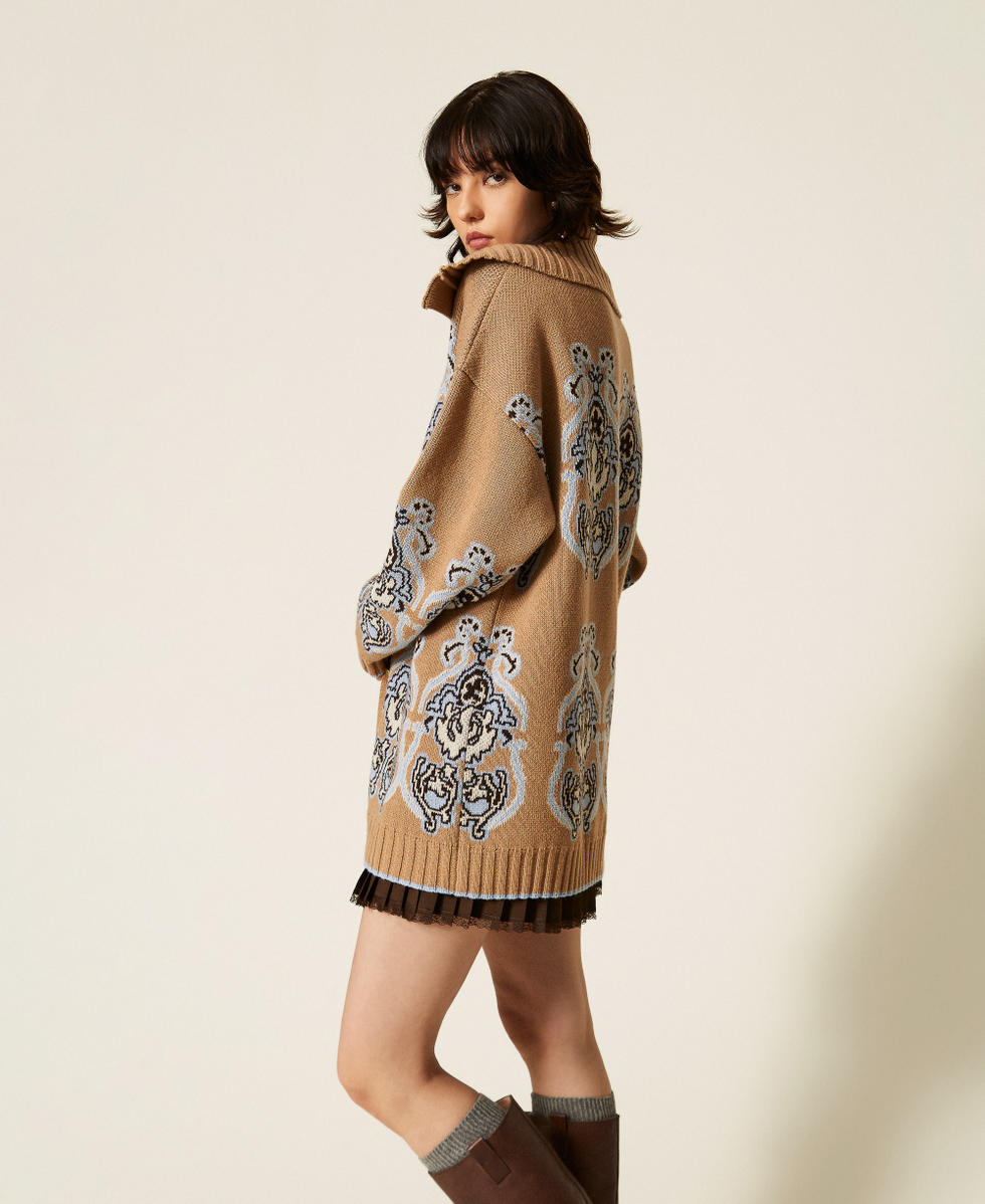 C&aacute;rdigan de punto de lana mixta de jacquard Jacquard Marr&oacute;n "Tobacco Brown" Claro Mujer 262TP3484_13972_01