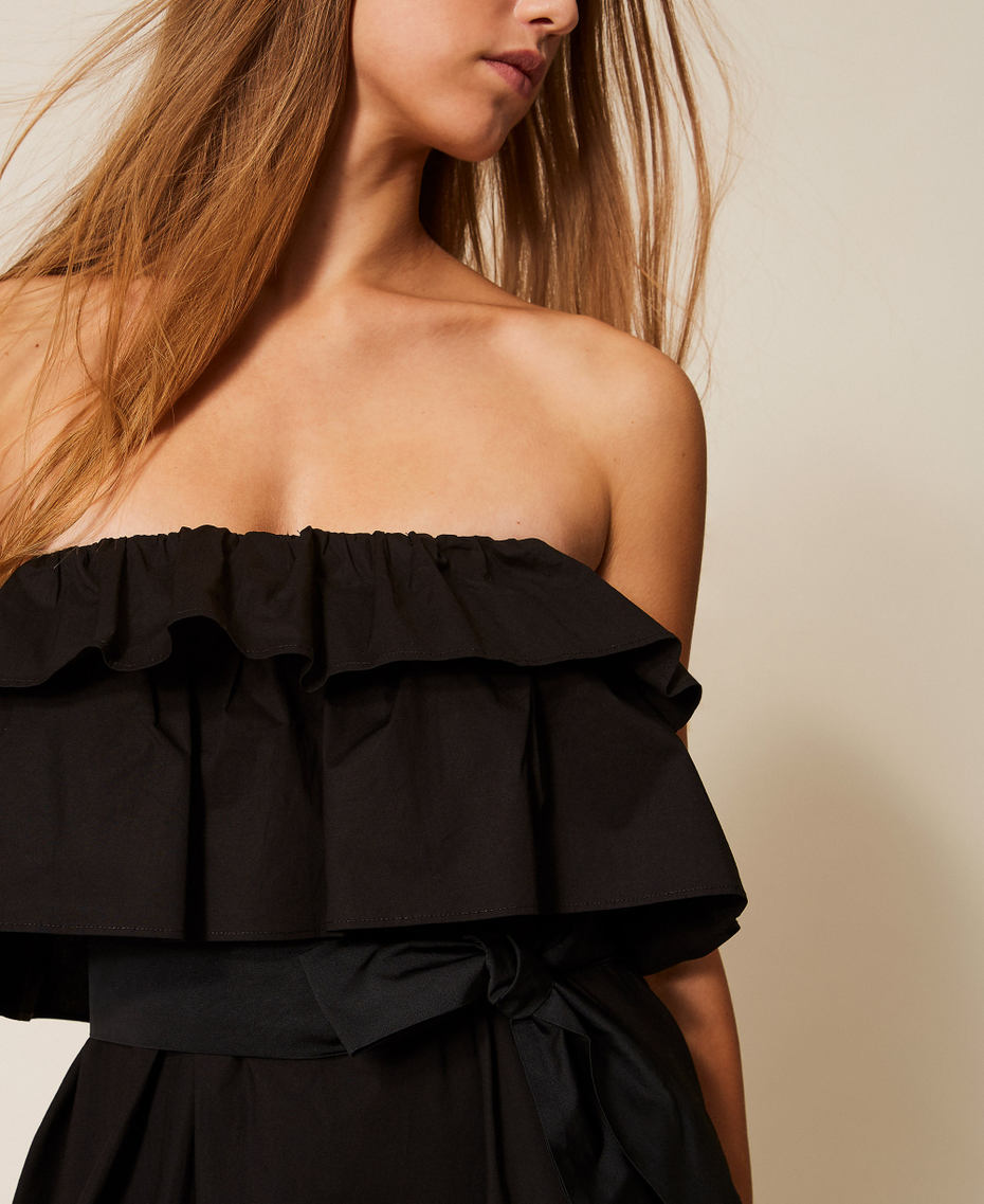 Off-shoulder long poplin dress Black Woman 261AP2133_00006_03