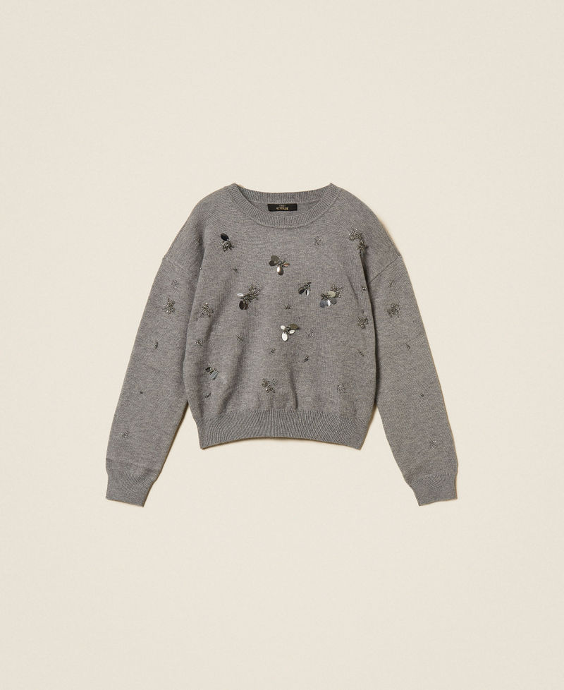 Crew neck jumper with embroidery  Mid Grey Melange Woman 262AP3181_12838_S0