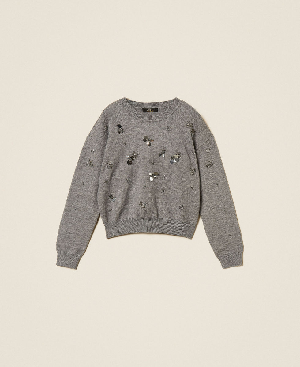 Crew neck jumper with embroidery  Mid Grey Melange Woman 262AP3181_12838_S0