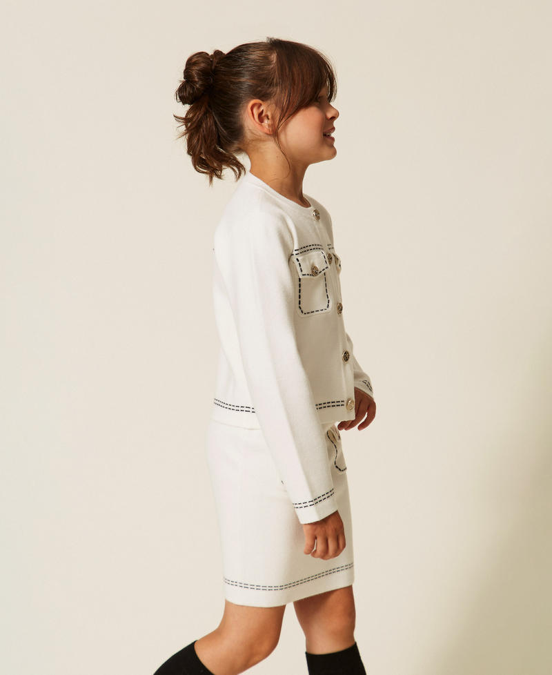 Knitted jacket with stitching "Snow" White/Black Girl 262GJ3020_13770_02