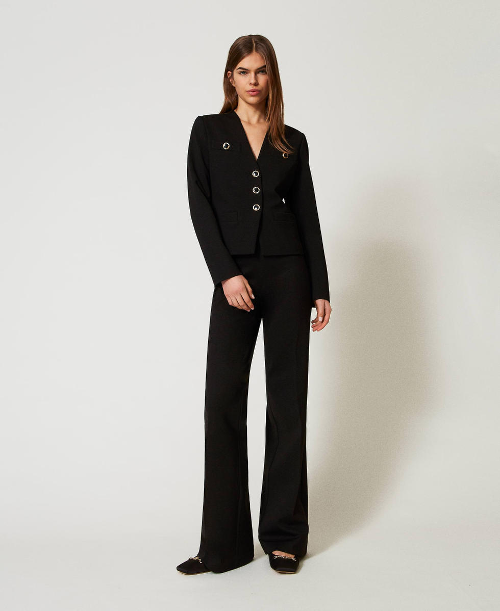 Wide-Leg-Hose mit Schmuckkn&ouml;pfen Schwarz Frau 251TP2132_00006_02