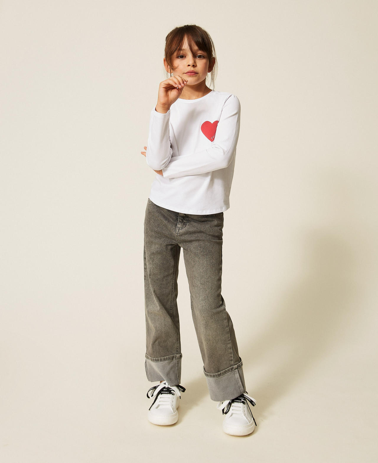 T-shirt regular con cuore Off White Cuore Magenta Bambina 262GJ2291_14008_01