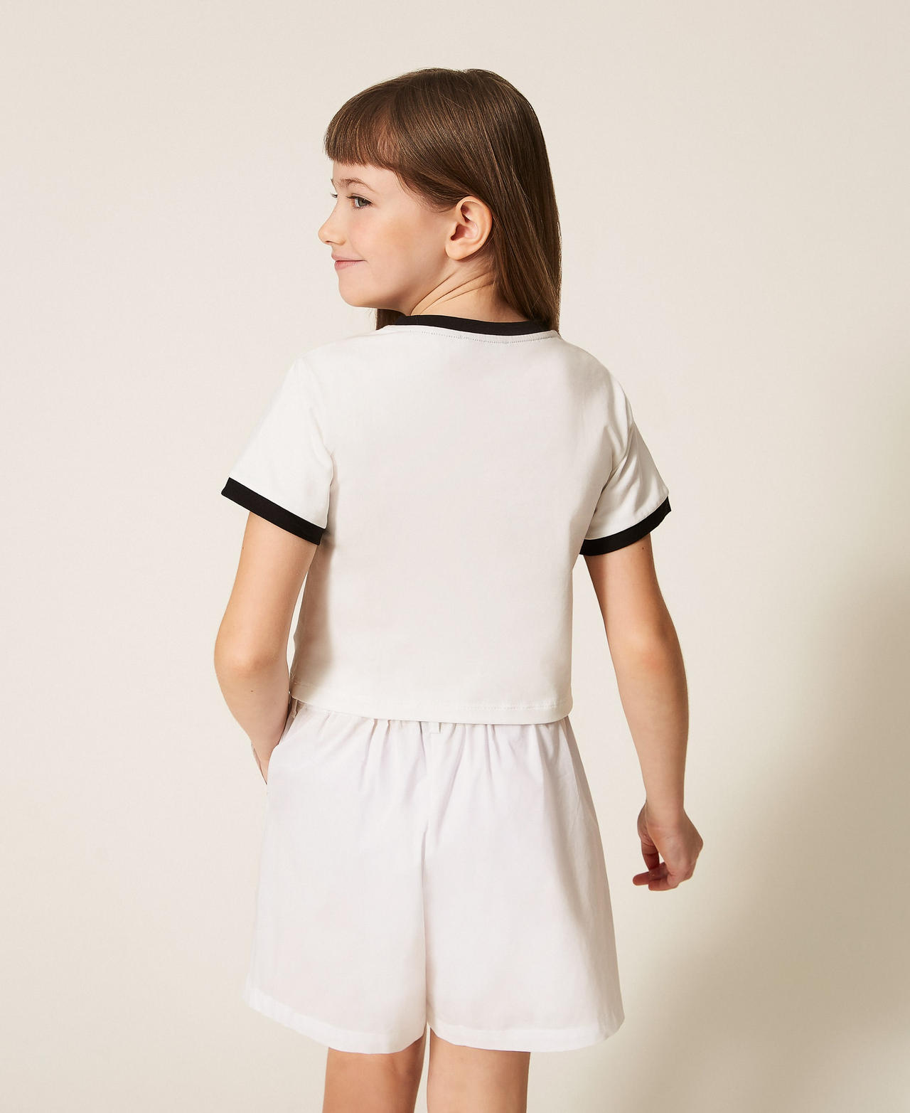 T-shirt regular avec imprim&eacute; sigl&eacute; Bicolore Blanc Cass&eacute;/Noir Fille 261GJ2253_10973_03