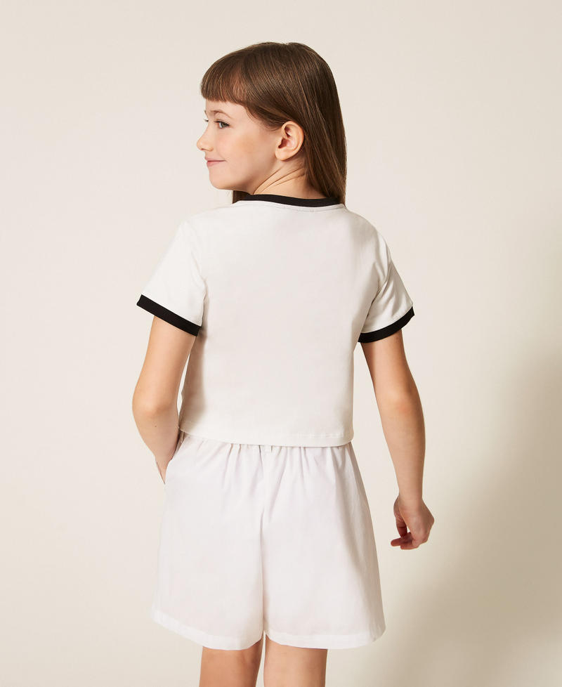 T-shirt regular avec imprim&eacute; sigl&eacute; Bicolore Blanc Cass&eacute;/Noir Fille 261GJ2253_10973_03