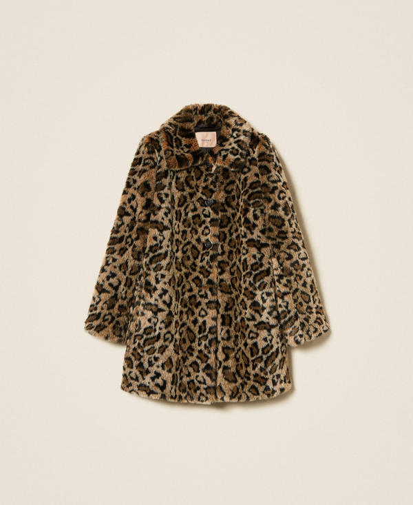Animal print faux fur coat