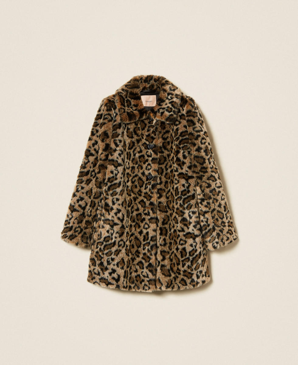 Animal print faux fur coat
