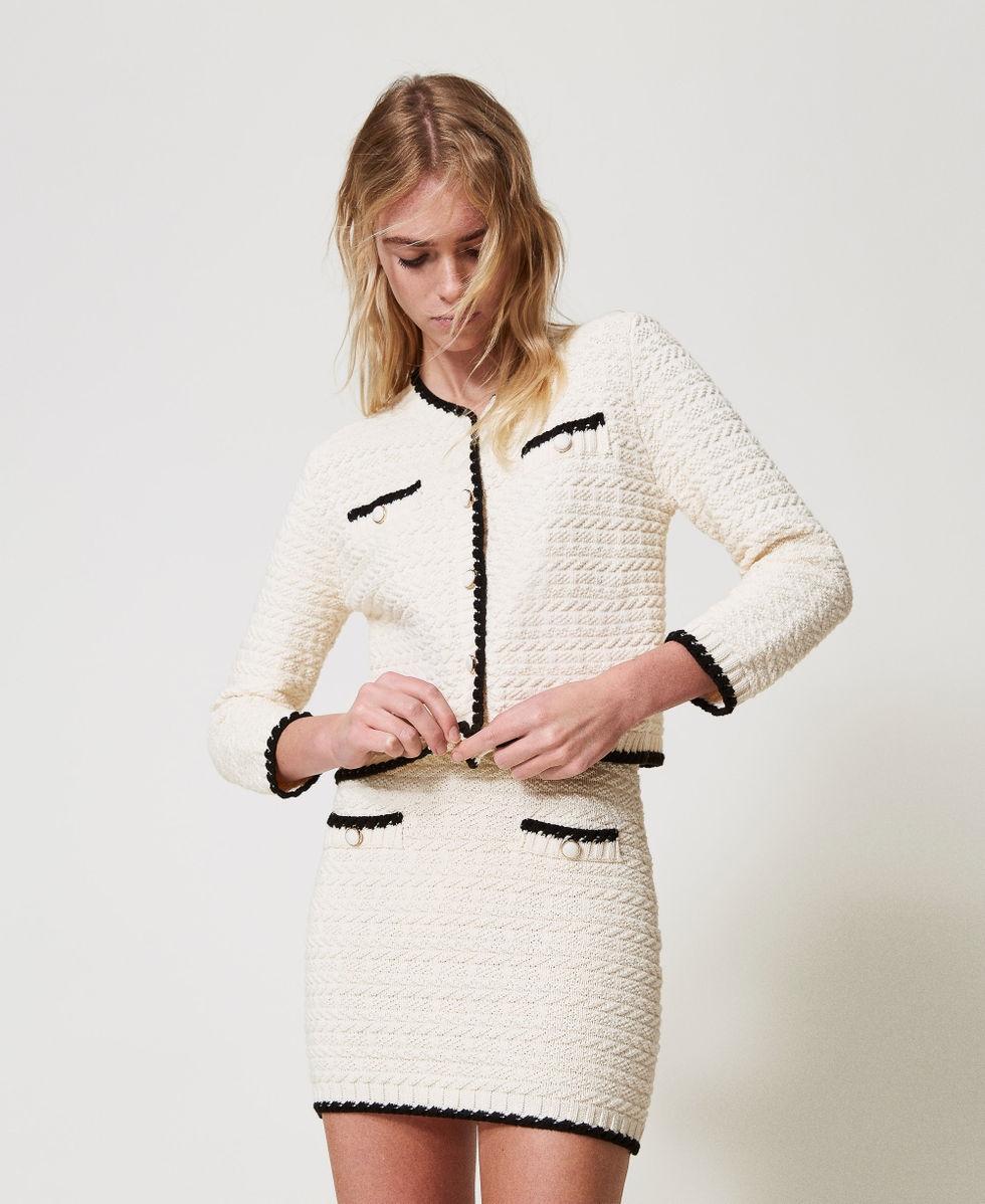 Mini-jupe en maille jacquard Bicolore Sugar/Noir Femme 251AP3081_10201_01