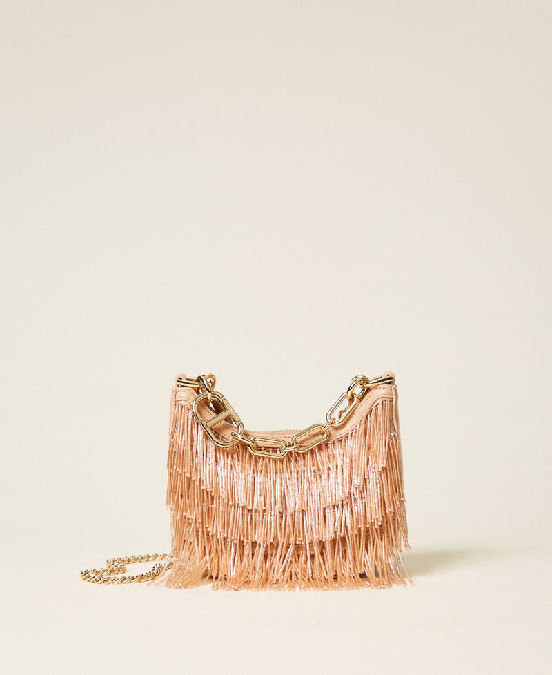 Croissant bag with bead fringes Light Nude Woman 252TD8240_11801_01