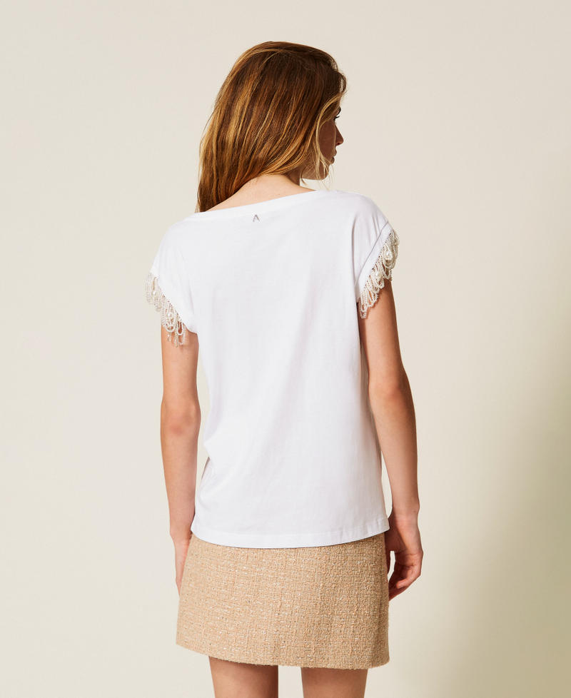 T-shirt with hand embroidery "Papers" White Woman 252AP2023_00840_03