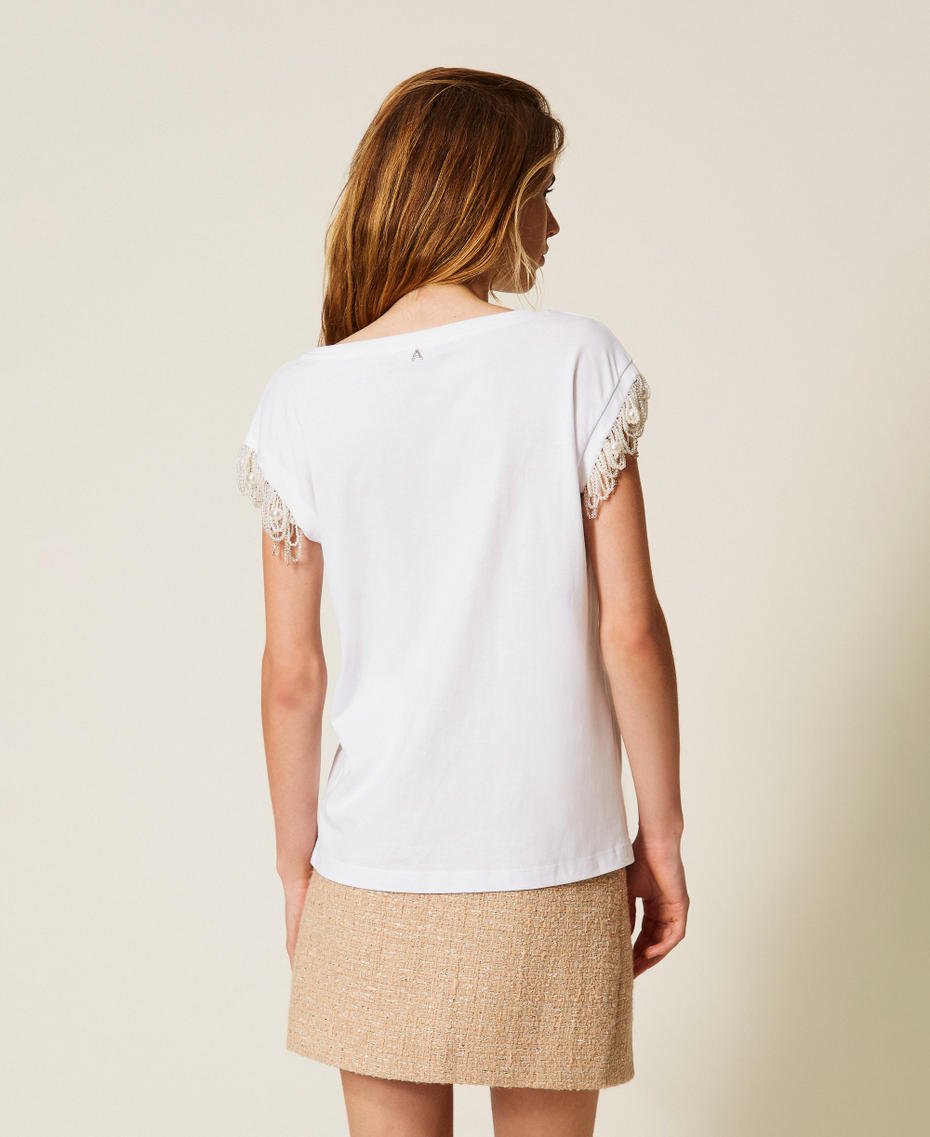 T-shirt with hand embroidery "Papers" White Woman 252AP2023_00840_03