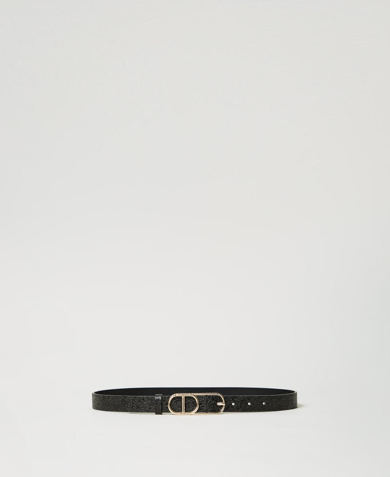 Cracked leather belt with Oval T buckle Black Woman 251TA4110_00006_01