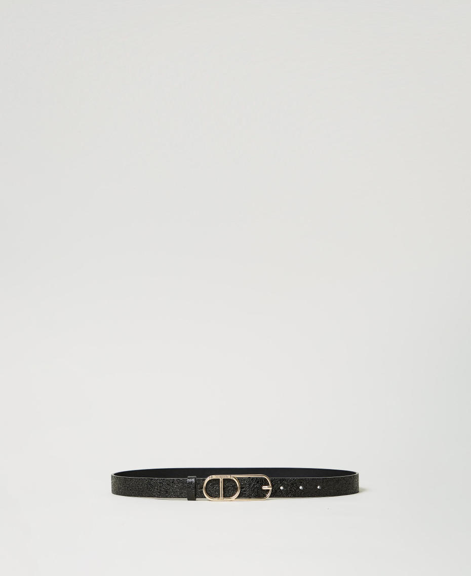 Cracked leather belt with Oval T buckle Black Woman 251TA4110_00006_01