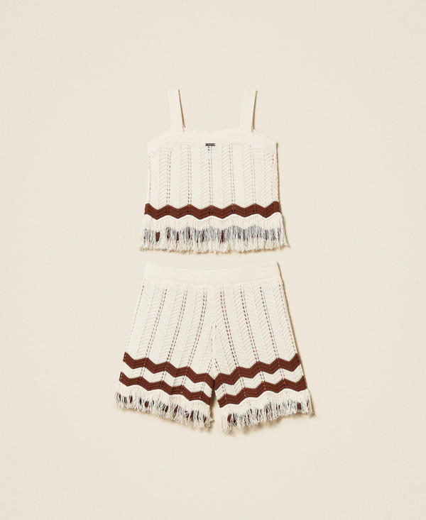 Knit top and shorts with zig-zag pattern