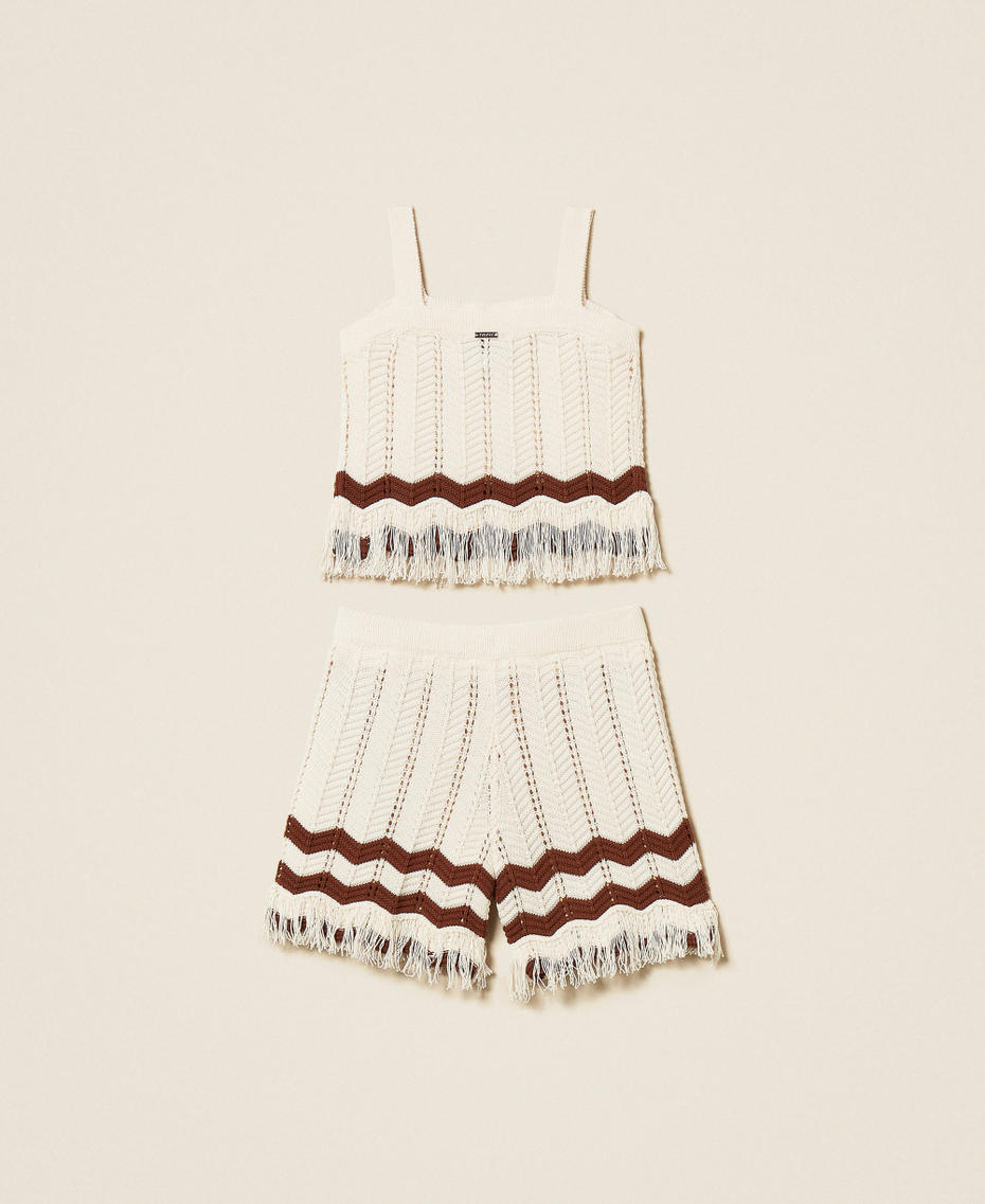 Knit top and shorts with zig-zag pattern Two-tone Milk/Dark Root Brown Girl 261GJ3021_13198_S1