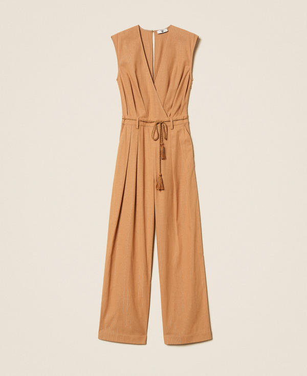 Pinstriped linen blend jumpsuit