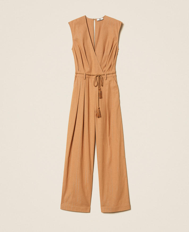 Pinstriped linen blend jumpsuit "Hazelnut” Brown Woman 261LB2QDD_10282_S0