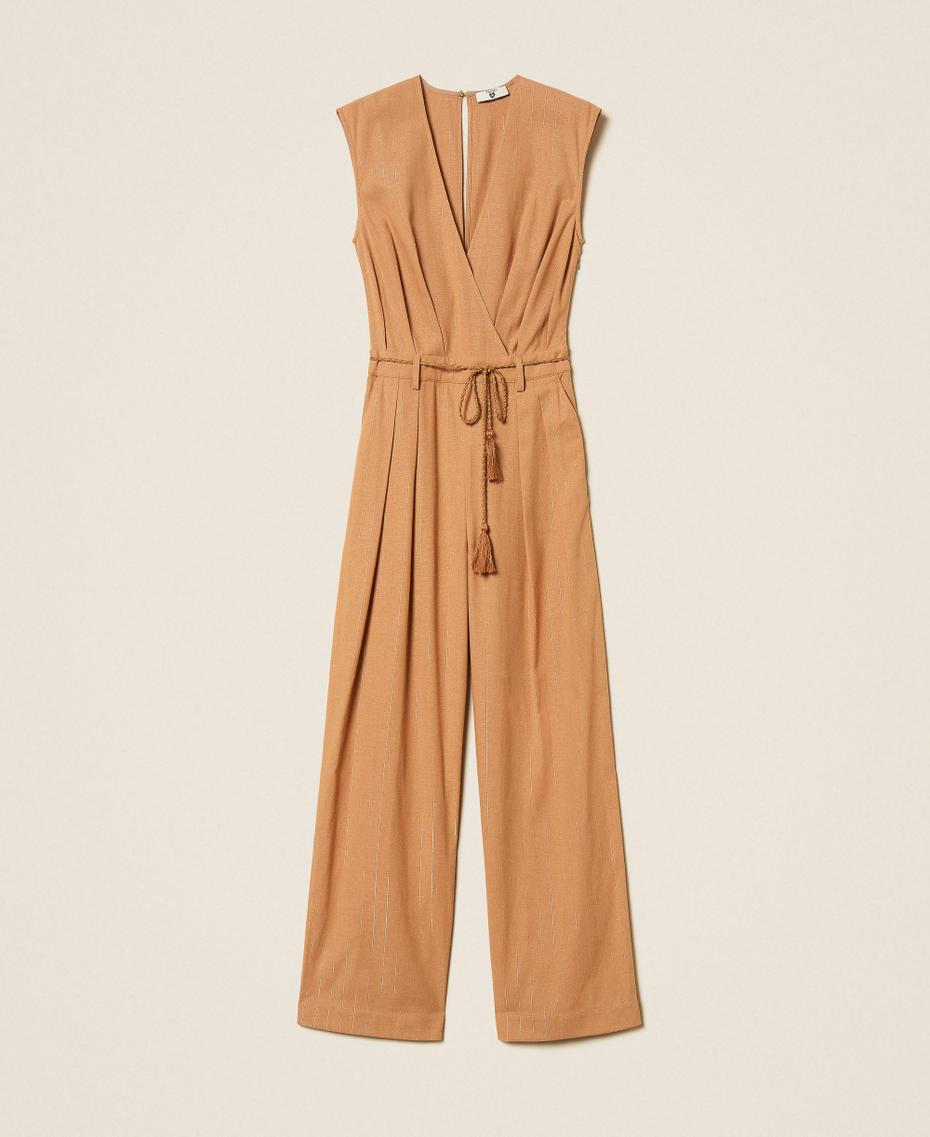 Pinstriped linen blend jumpsuit "Hazelnut” Brown Woman 261LB2QDD_10282_S0
