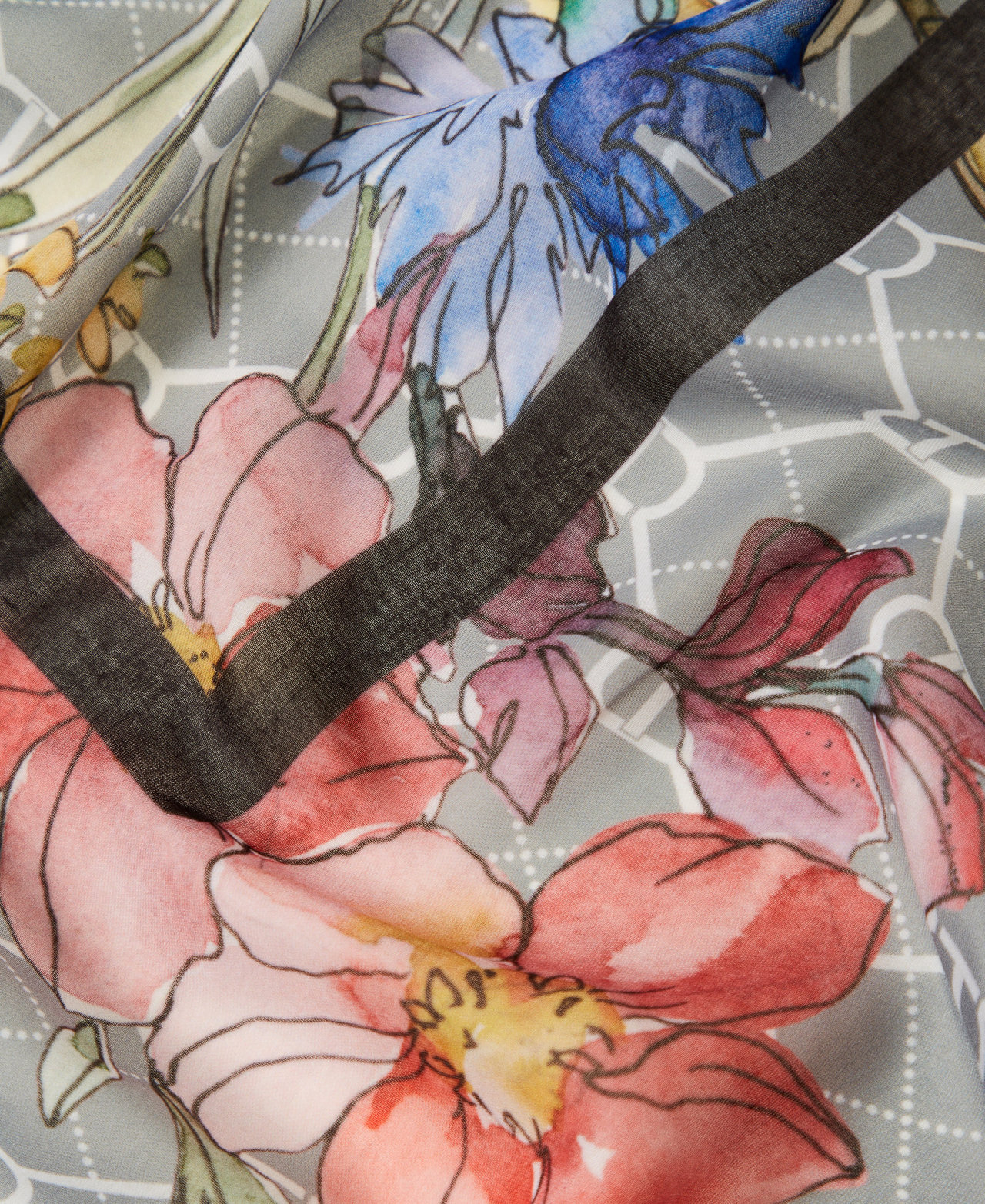 Keffiyeh with logo and flower print Black Flowers Print Woman 251TA4330_12221_02